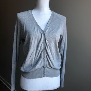 Gray cardigan with bottom cinching
